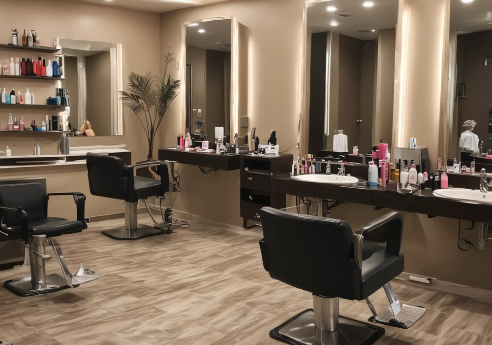 Modern beauty salon with stylists and clients