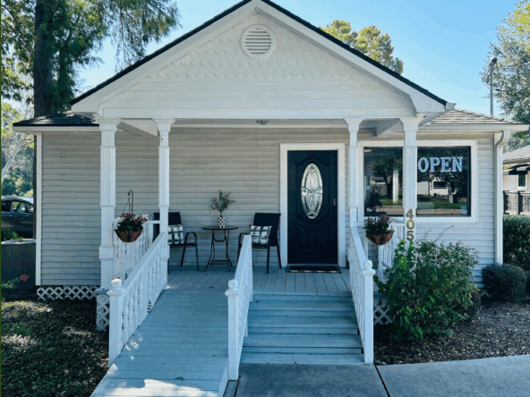 Modern salon rental space with accessible ramp and inviting exterior.