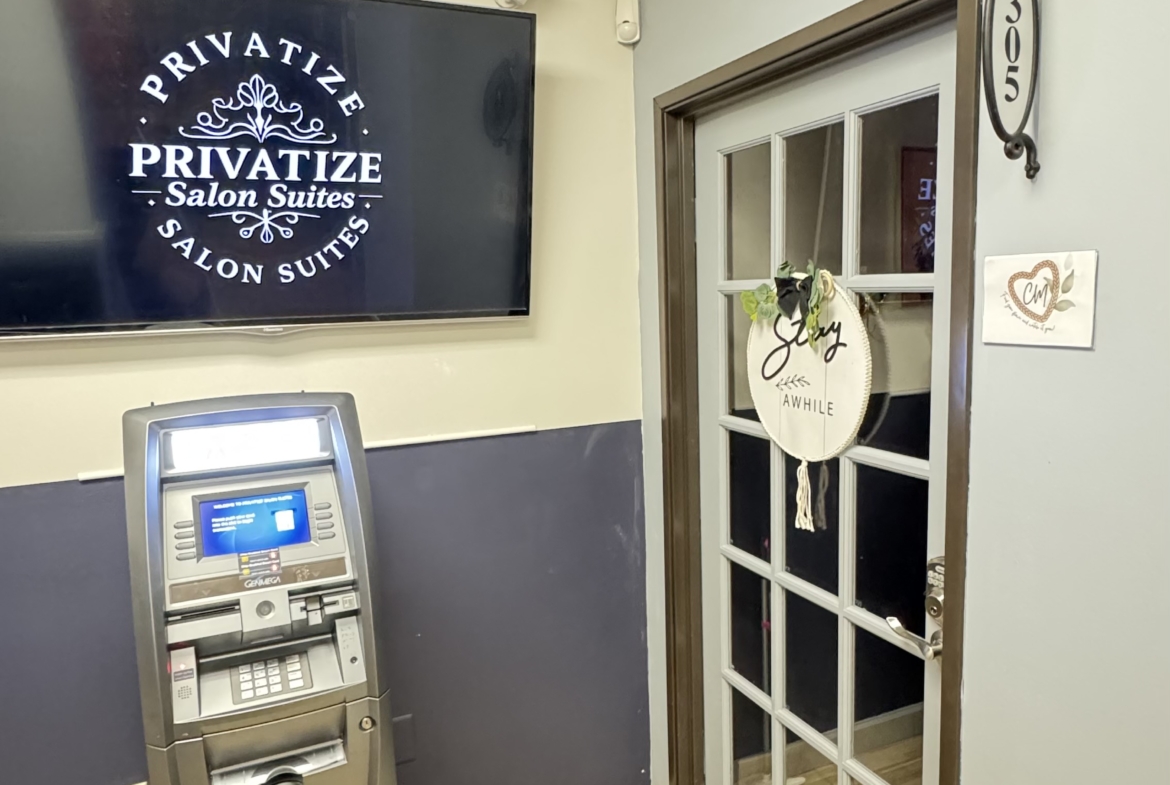 Secure ATM for salon rent payments in salon suite environment.