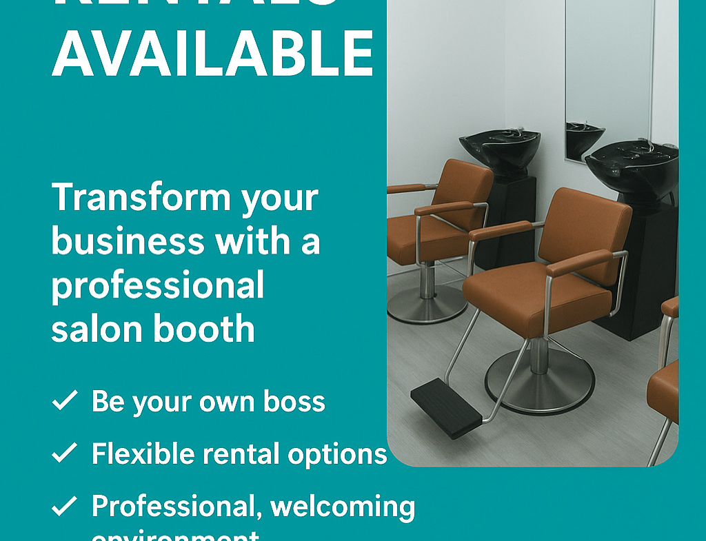 Salon booth rental for hair salon, barber shop, beauty salons.