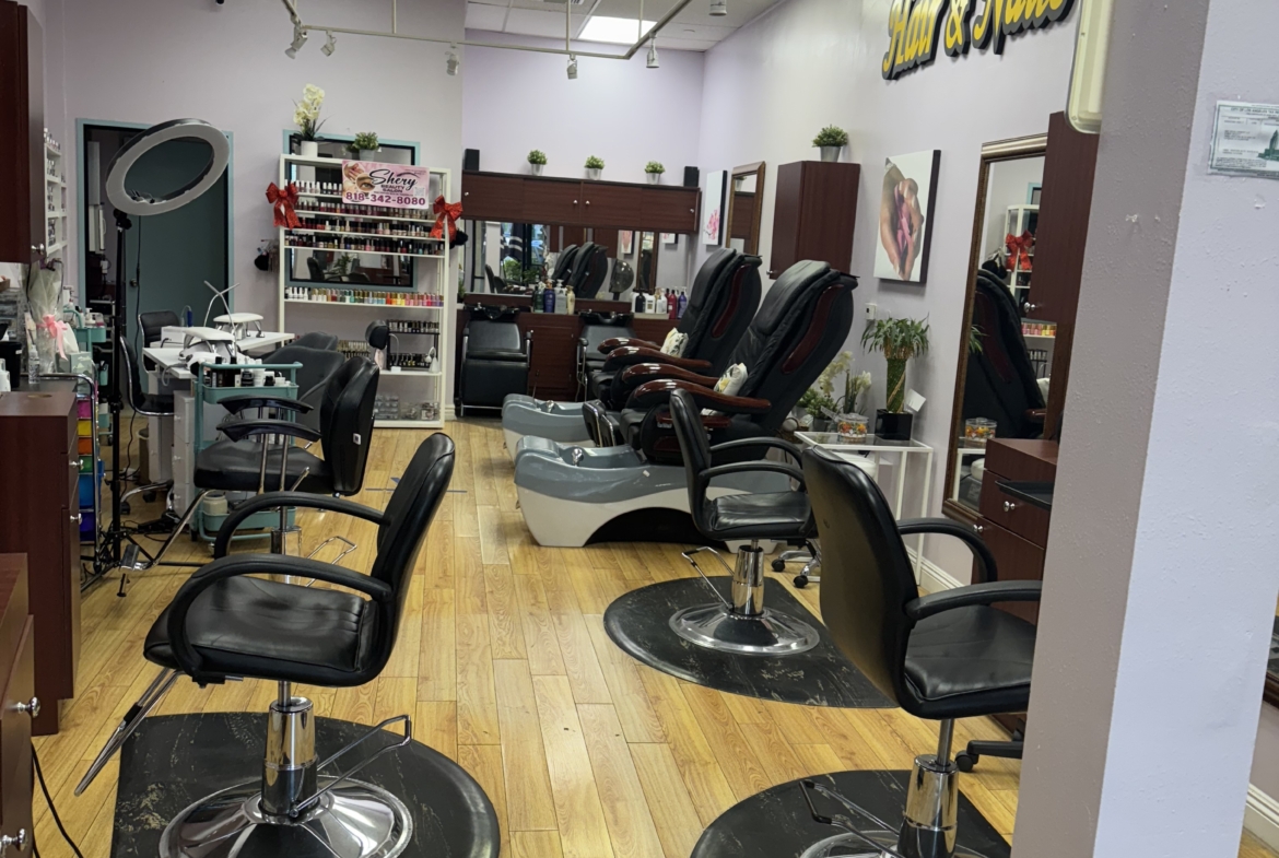 High-quality salon chairs in a professional hair and nail salon setting.