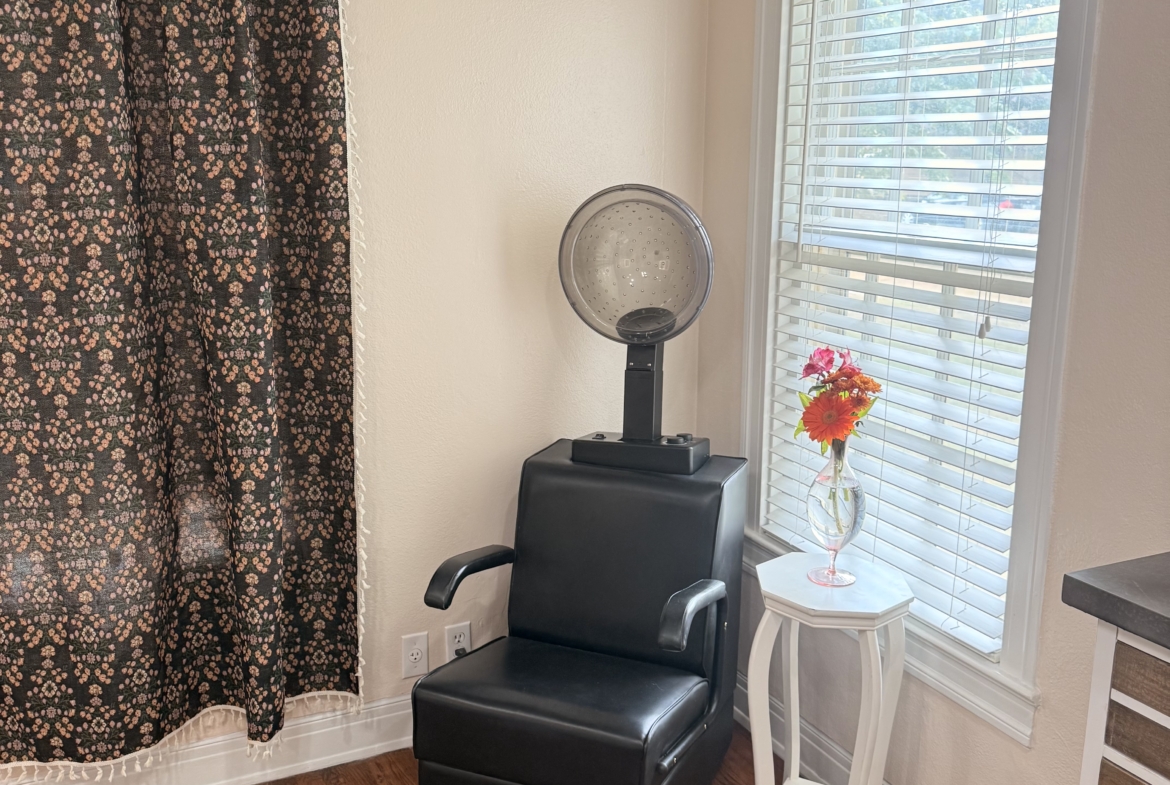 Hair stylist salon chair and hair dryer station for rent.
