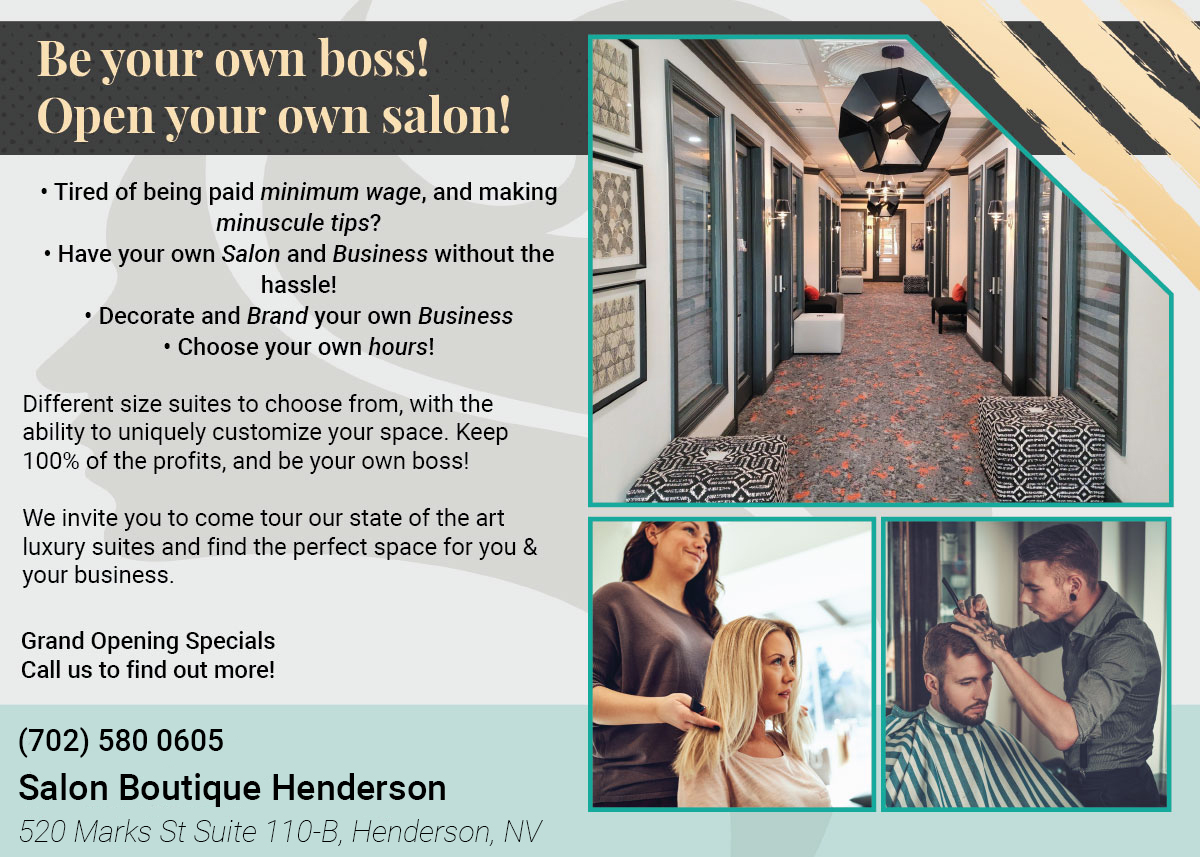 Modern salon suite rentals in Henderson, NV for beauty professionals. Customize your space and boost profits.