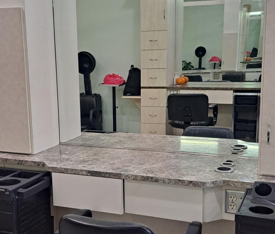 Hair Salon Station with Mirror and Styling Chair.