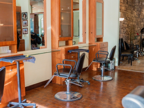 Salon Renter, interior of a professional beauty salon with styling stations and mirrors for rent.