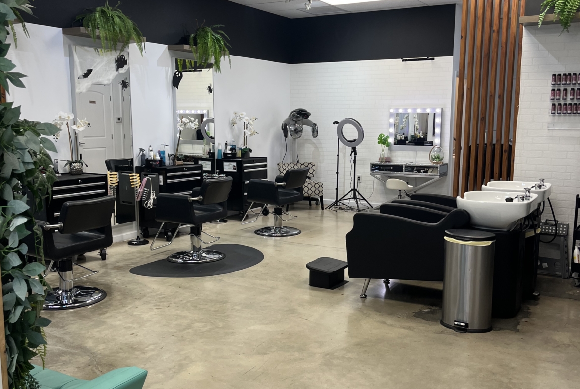 Stylish Hair Salon with Modern Stations and Hair Wash Areas.