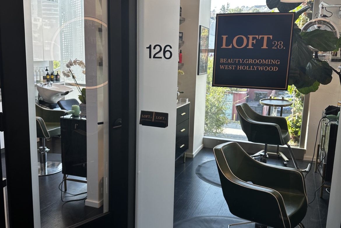 Modern beauty salon in West Hollywood with stylish interior and comfortable styling chairs.