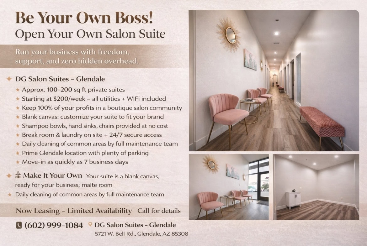 Modern salon suites with stylish interiors for rent in Glendale.
