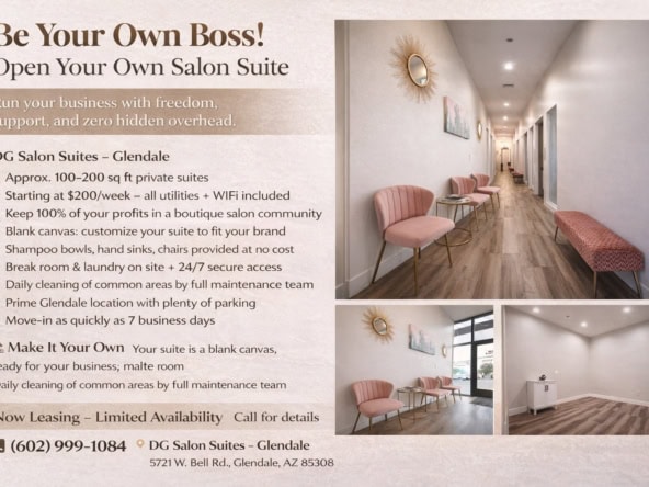 Modern salon suites with stylish interiors for rent in Glendale.