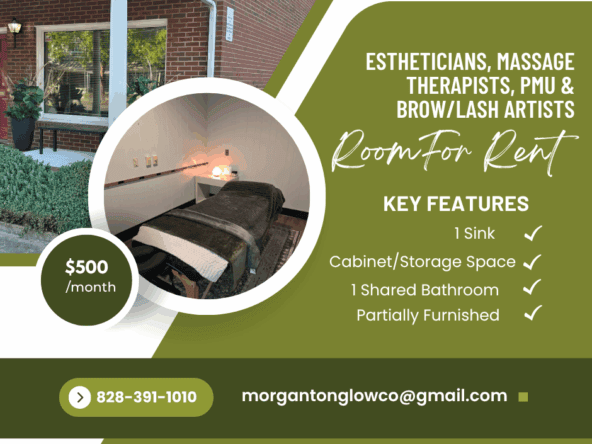 1. Cozy massage therapy room for rent with shared bathroom and storage space.