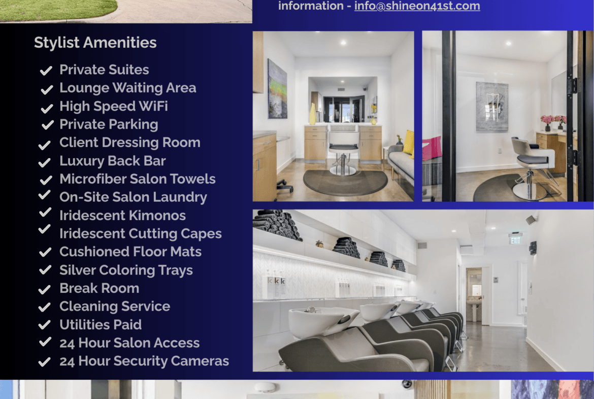 Private luxury salon suite available for independent stylists. Perfect space for client service, equ.