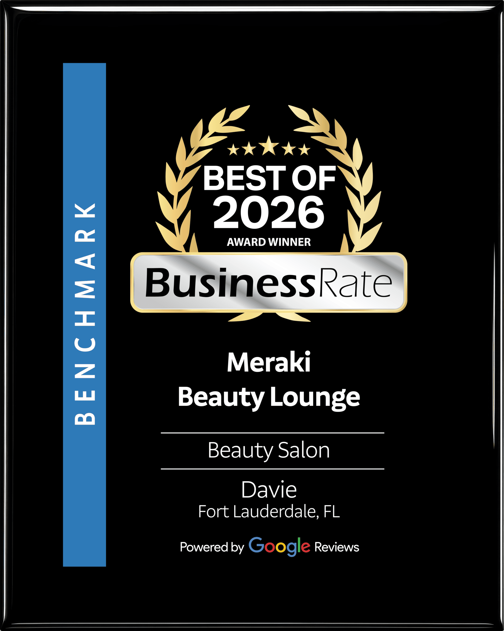 Award-winning beauty salon badge for Meraki Beauty Lounge in Fort Lauderdale, FL.