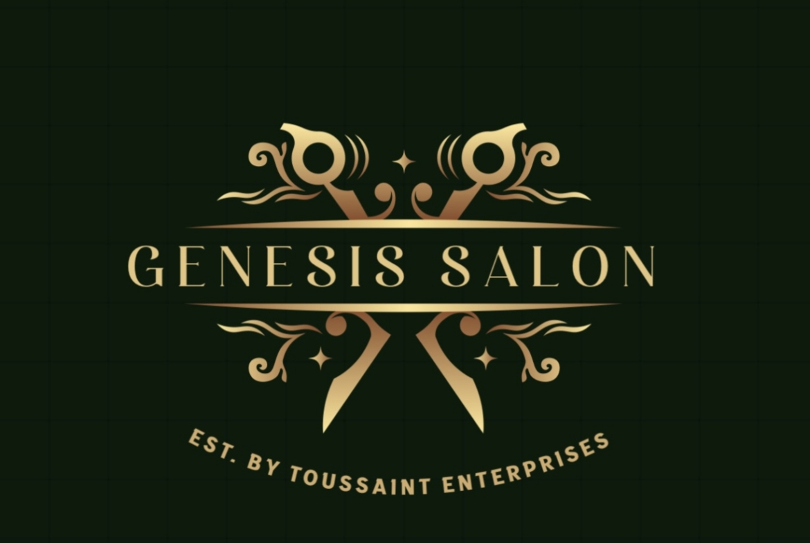 Genesis Salon logo with elegant scissors and flourish design for salon branding.