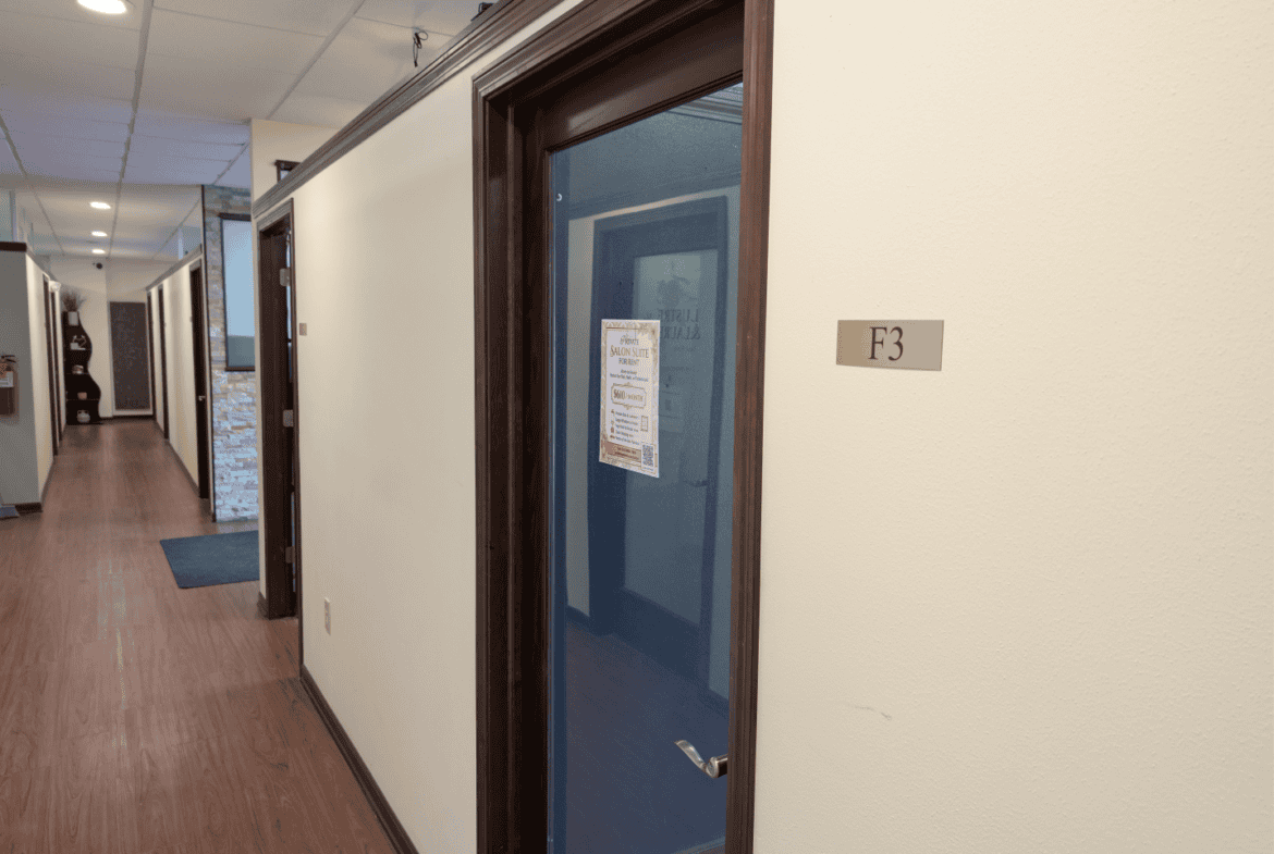 Office door for salon renters at Salon Renter.