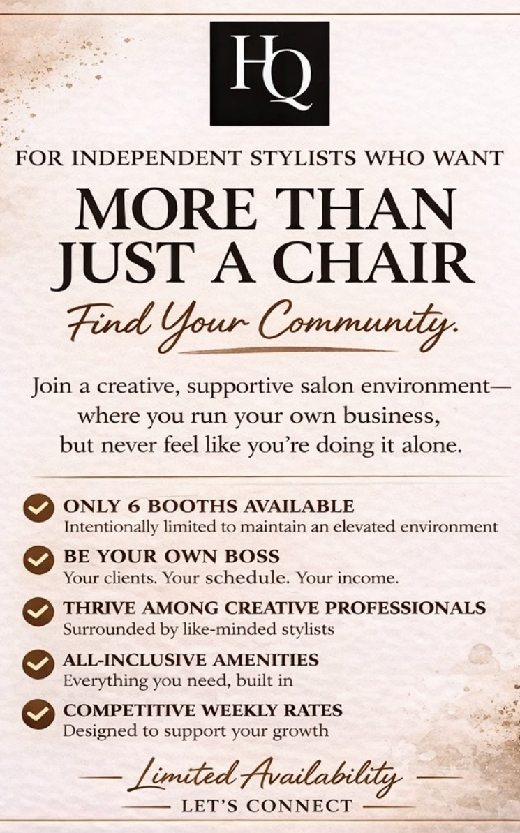Salon Renter promotional poster highlighting independent stylists and community support.