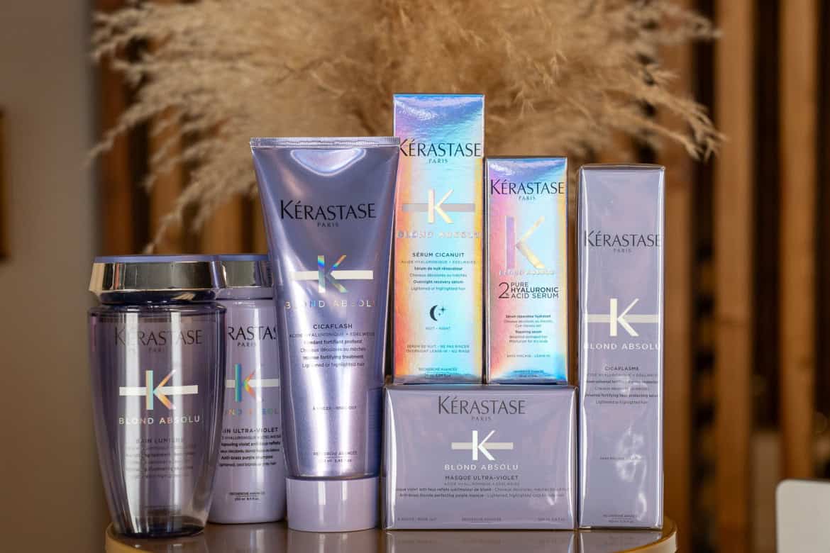 Kérastase Blond Absolu hair care products for blonde hair care and repair.