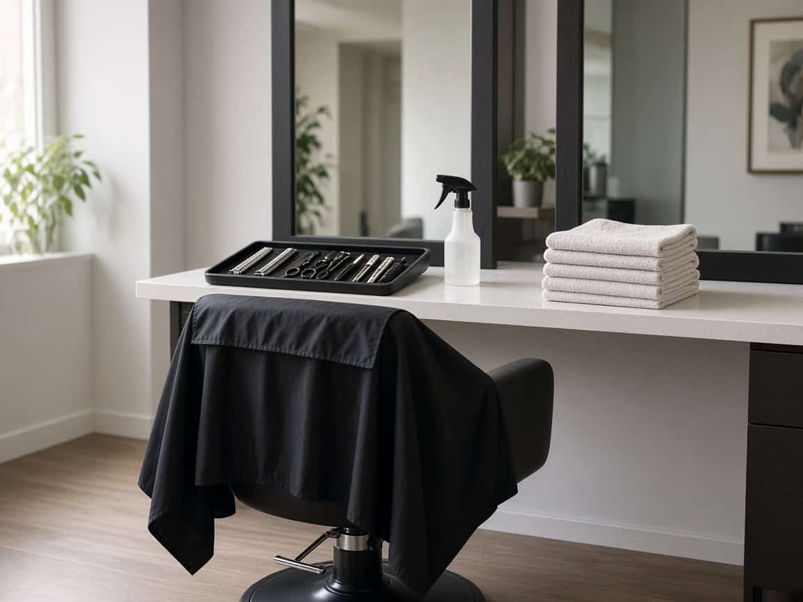 Empty salon station set for a hairdresser trial day interview.